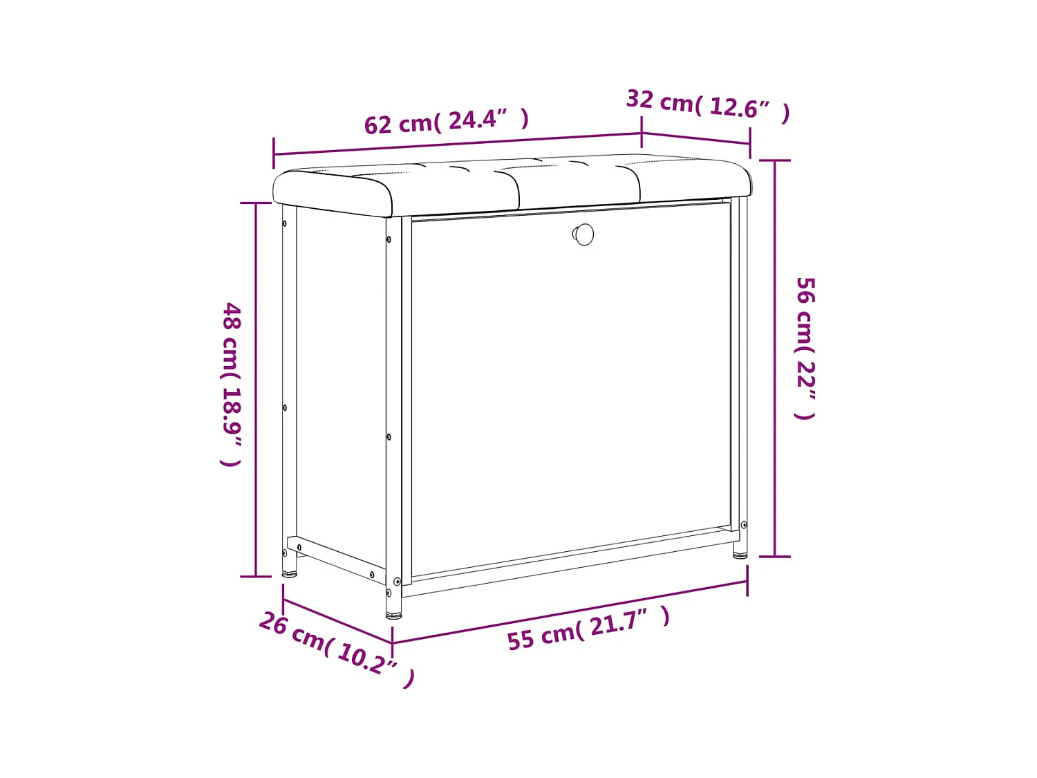 Schoenenbankje met klaplade 62x32x56 cm zwart