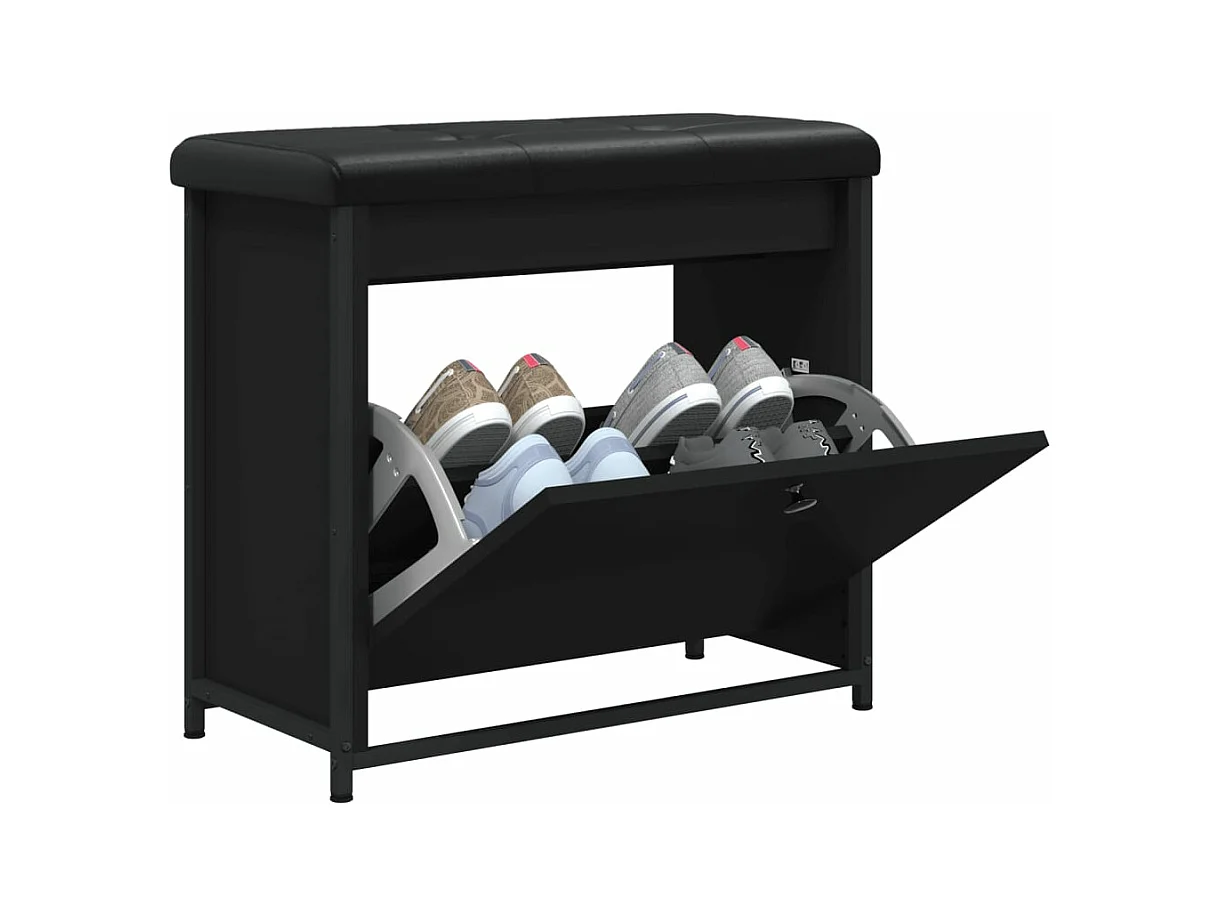 Schoenenbankje met klaplade 62x32x56 cm zwart