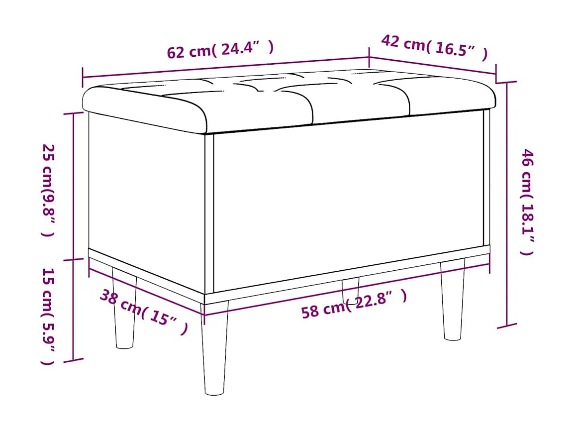 Banco con almacenaje madera ingeniería roble ahumado 62x42x46cm