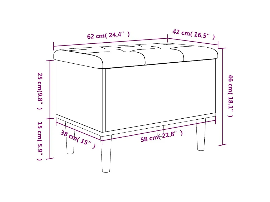 Banc de rangement chêne fumé 62x42x46 cm bois d'ingénierie