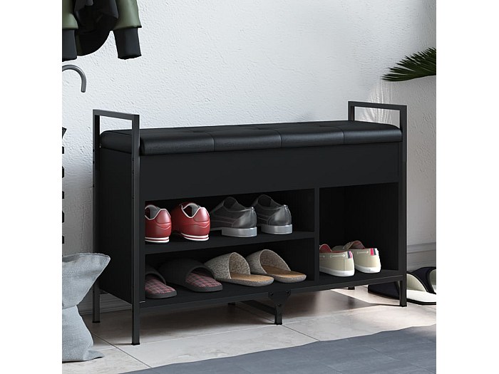 Panca Portaoggetti Nera 62x32x47 Cm In Legno Multistrato 835152 - Foto 7