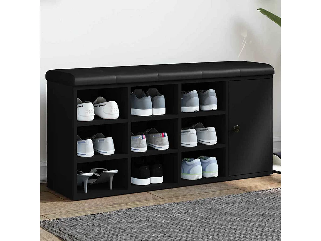 Banc à chaussures noir 102x32x50 cm bois d'ingénierie