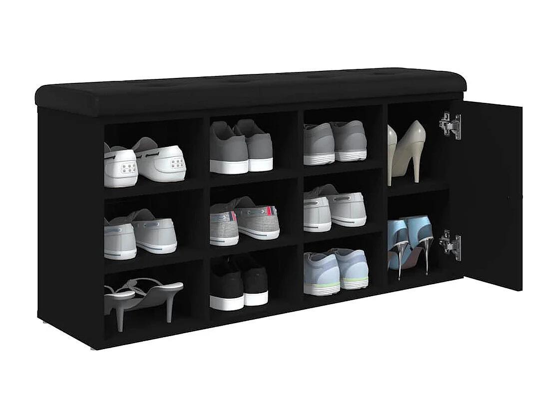 Banc à chaussures noir 102x32x50 cm bois d'ingénierie