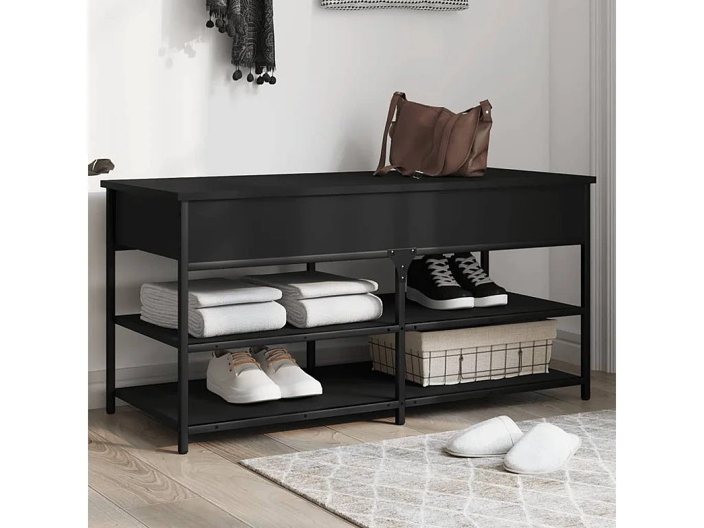 Banc à chaussures noir 100x42,5x50 cm bois d'ingénierie