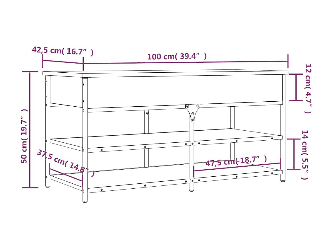 Banc à chaussures noir 100x42,5x50 cm bois d'ingénierie