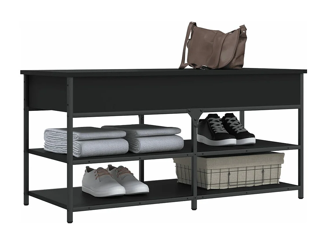 Banc à chaussures noir 100x42,5x50 cm bois d'ingénierie