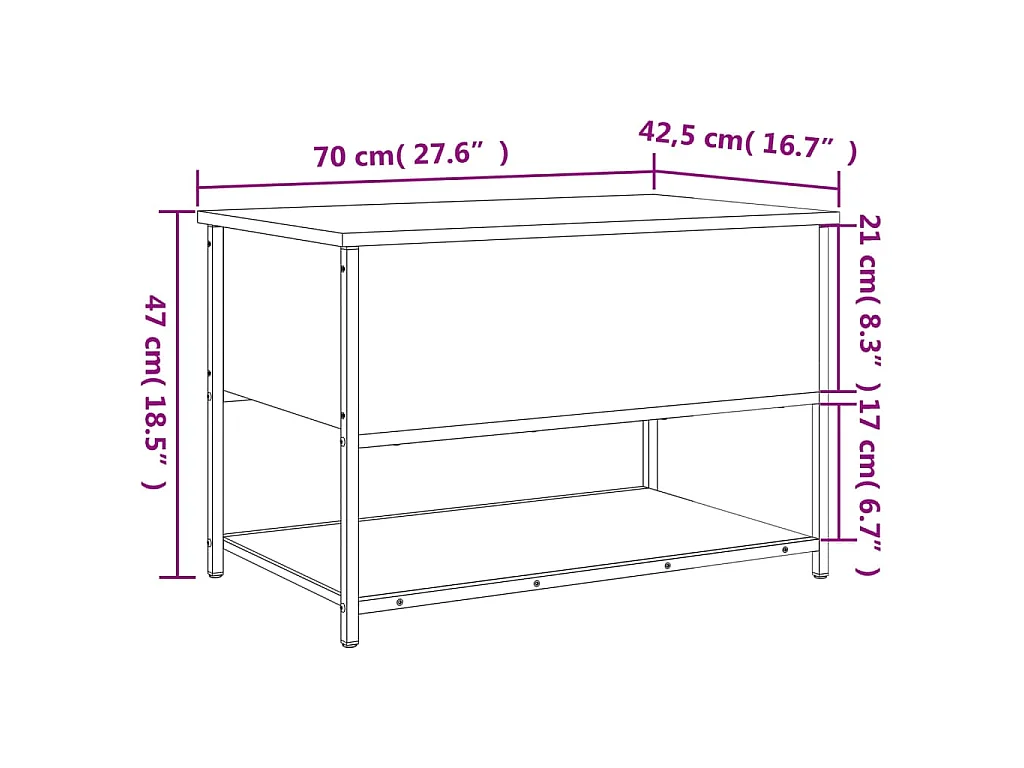 Banc de rangement chêne marron 70x42,5x47 cm bois d'ingénierie