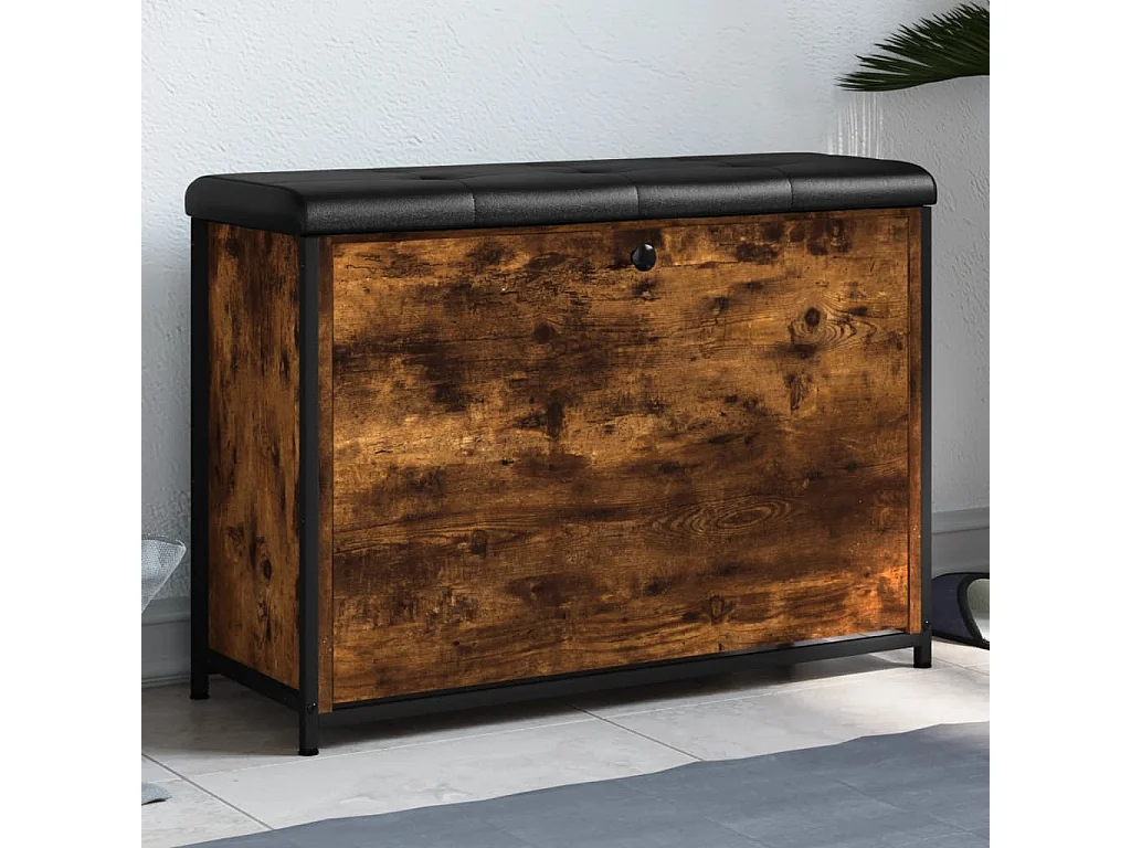 Schoenenbankje met klaplade 82x32x56 cm gerookt eikenkleurig