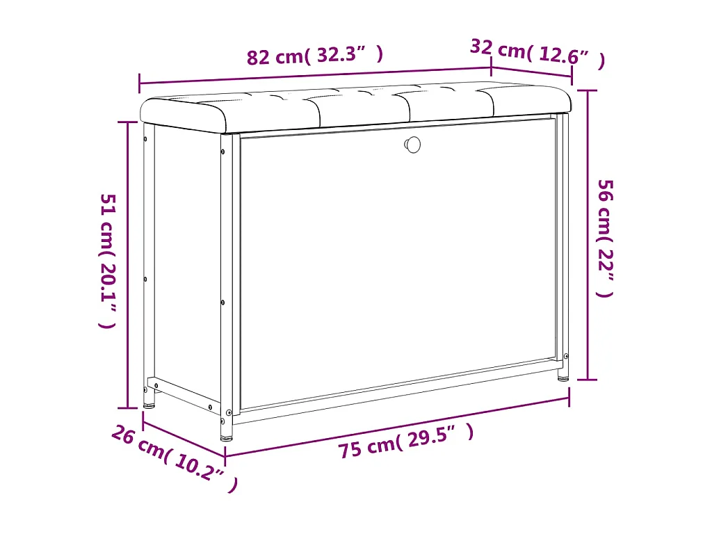 Schoenenbankje met klaplade 82x32x56 cm gerookt eikenkleurig