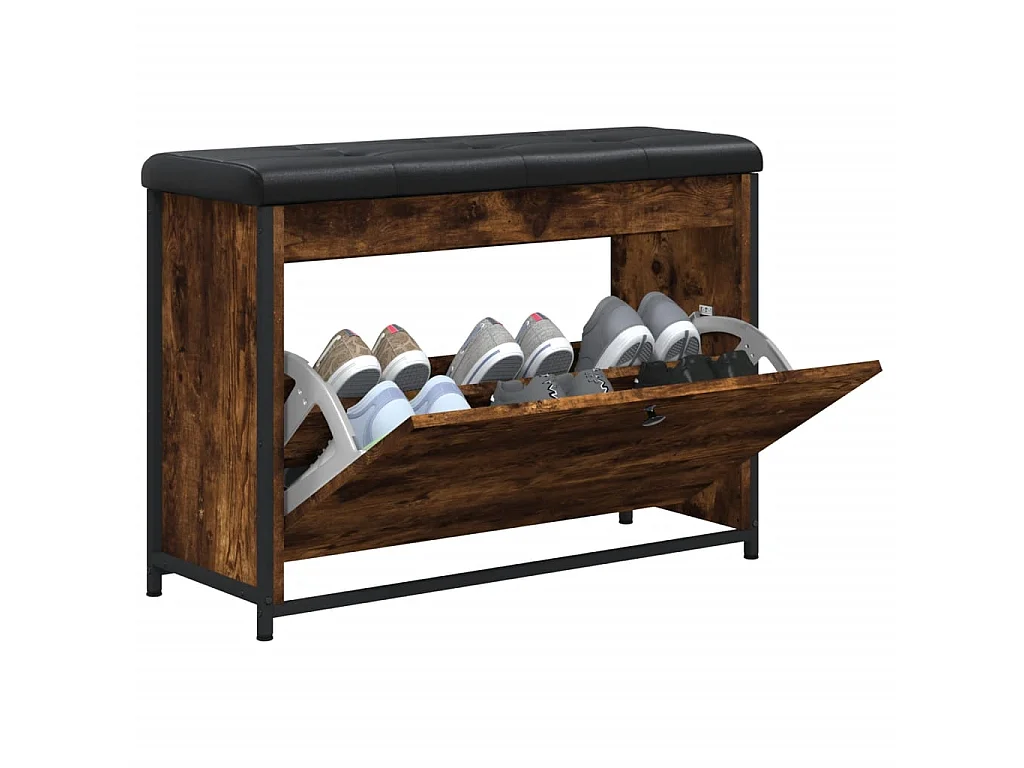 Schoenenbankje met klaplade 82x32x56 cm gerookt eikenkleurig