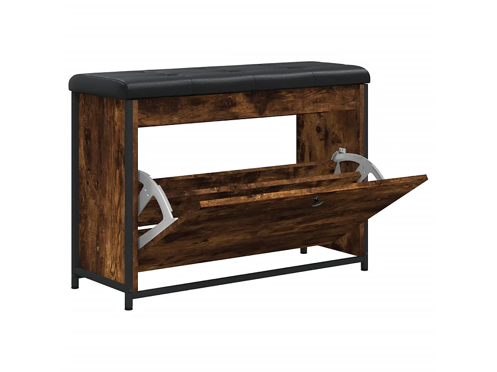 Schoenenbankje met klaplade 82x32x56 cm gerookt eikenkleurig