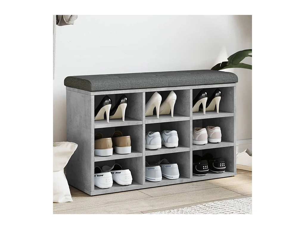 Banc à chaussures gris béton 82x32x50 cm bois d'ingénierie