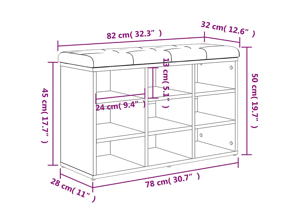Banc à chaussures gris béton 82x32x50 cm bois d'ingénierie