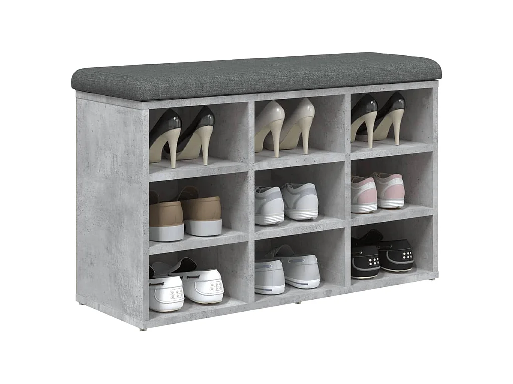 Banc à chaussures gris béton 82x32x50 cm bois d'ingénierie