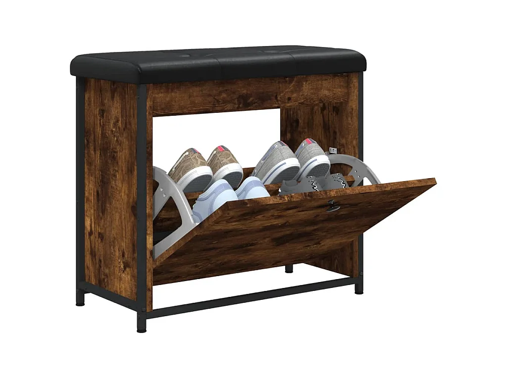 Banc à chaussures avec tiroir rabattable chêne fumé 62x32x56 cm