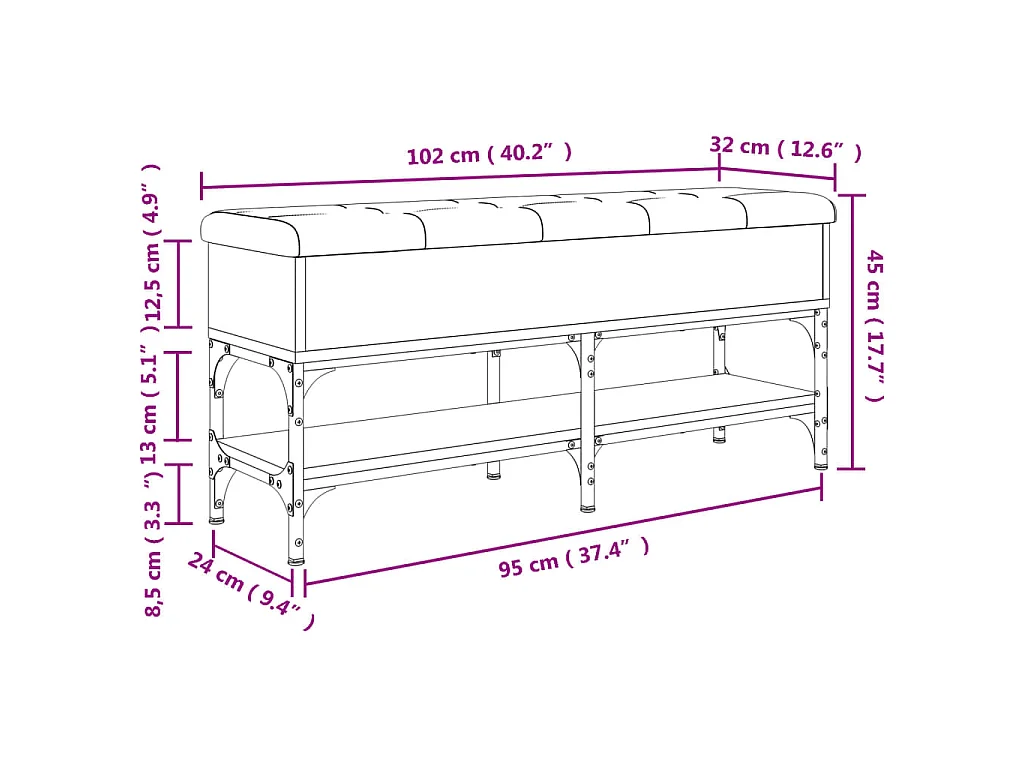 Schuhbank Räuchereiche 102x32x45 cm Holzwerkstoff
