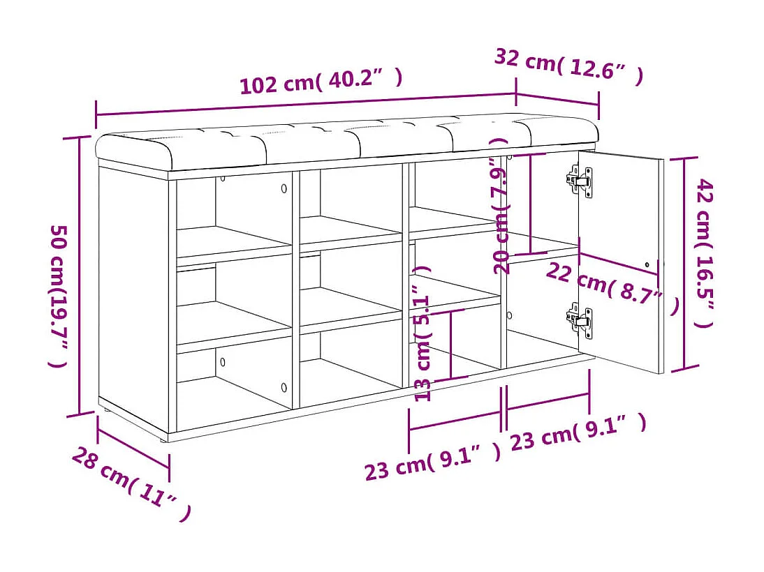 Schuhbank Räuchereiche 102x32x50 cm Holzwerkstoff