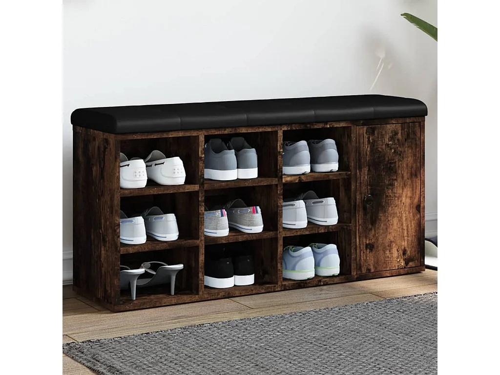 Banc à chaussures chêne fumé 102x32x50 cm bois d'ingénierie