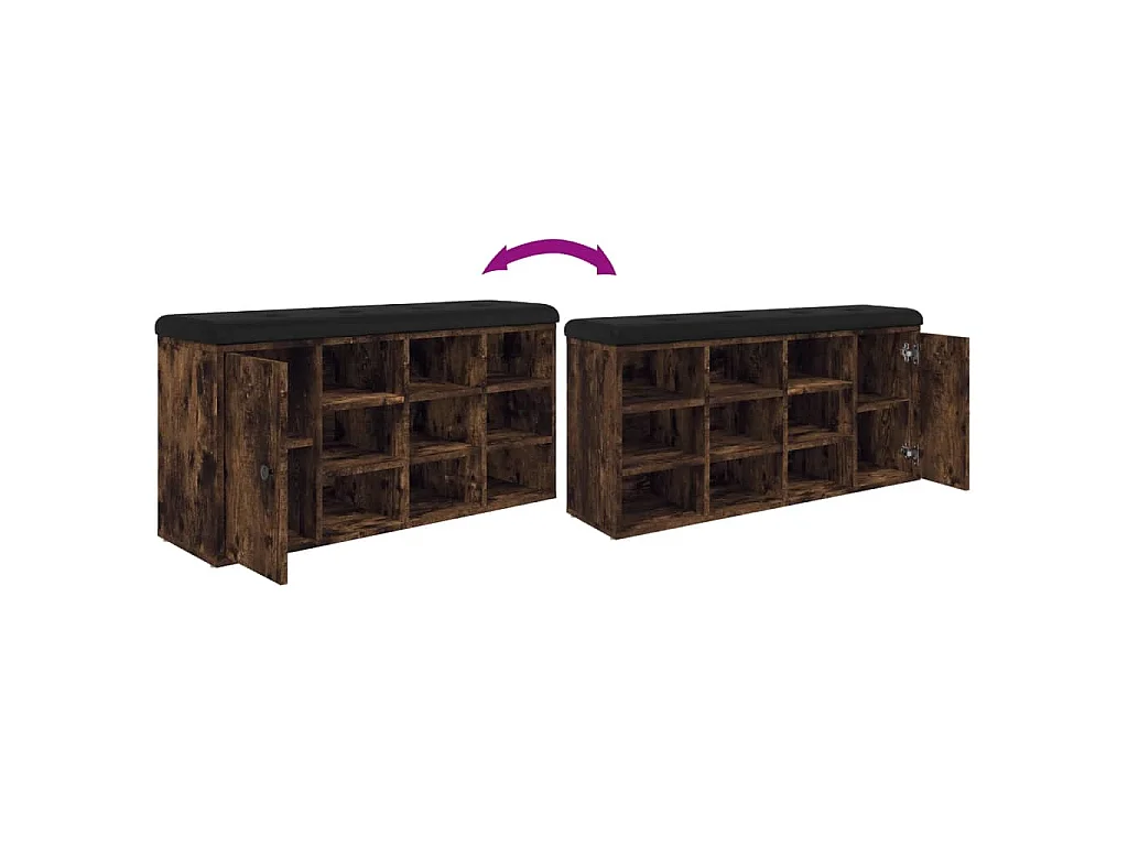 Banc à chaussures chêne fumé 102x32x50 cm bois d'ingénierie