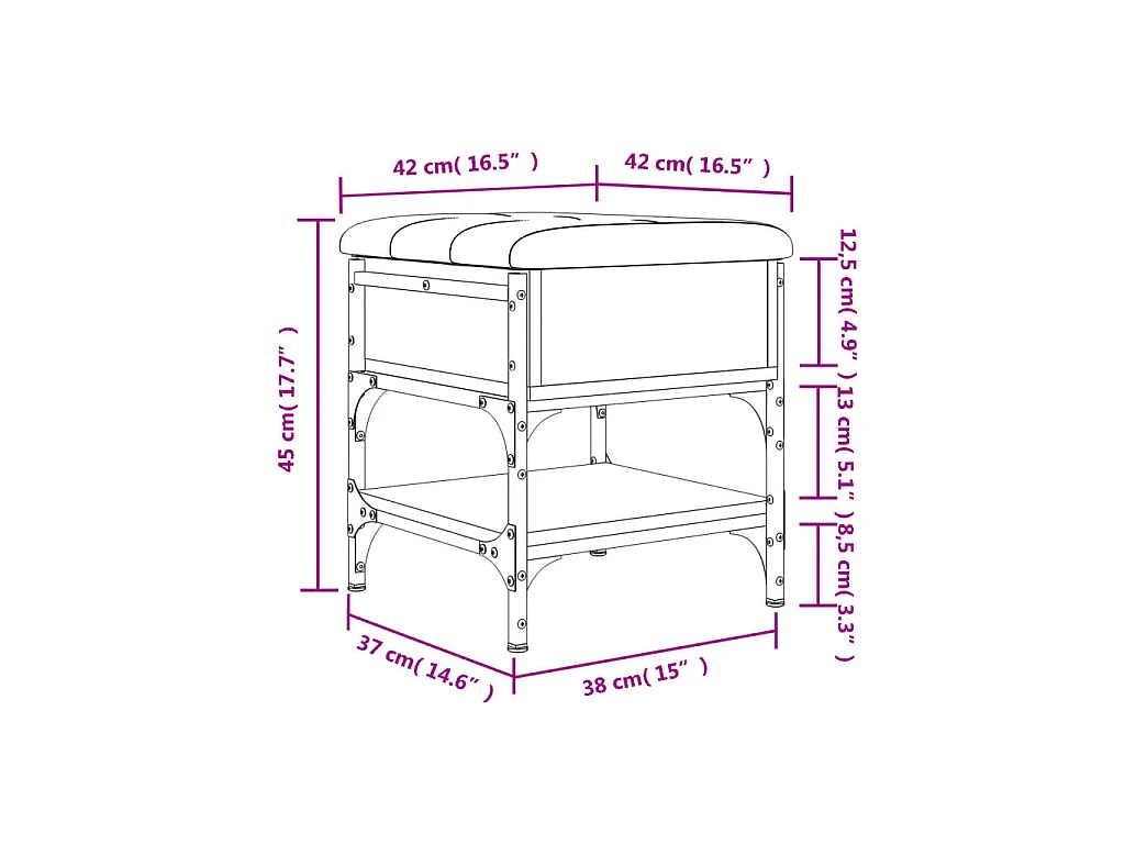 Schoenenbank 42x42x45 cm bewerkt hout grijs sonoma eikenkleurig