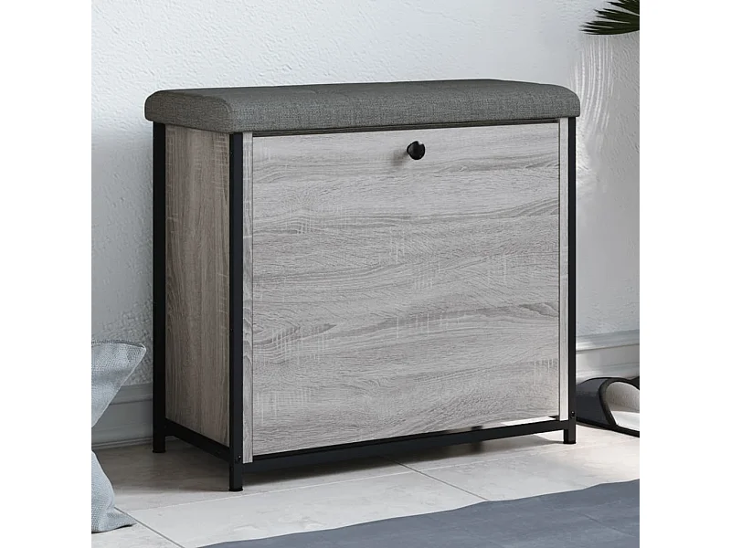 Panca Portascarpe Cassetto Ribaltabile Grigio Sonoma 62x32x56cm