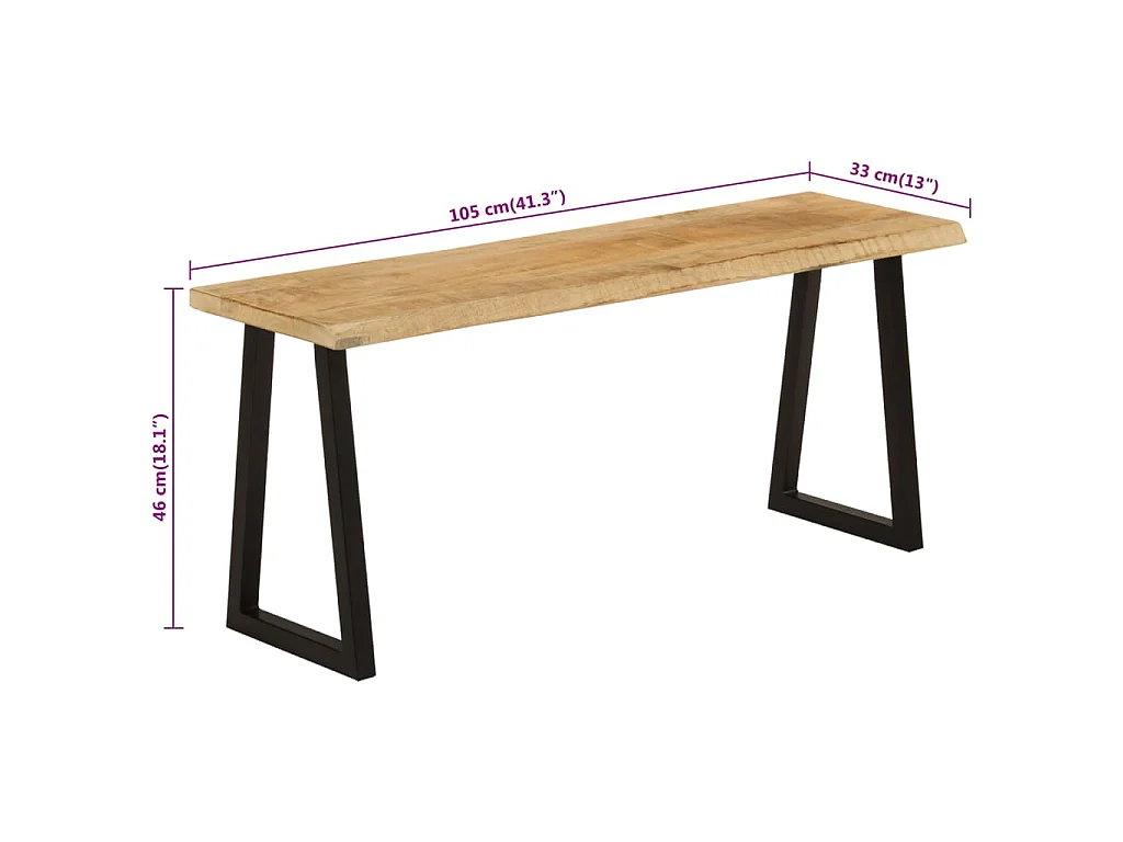Banc avec bord vivant 105 cm bois de manguier massif
