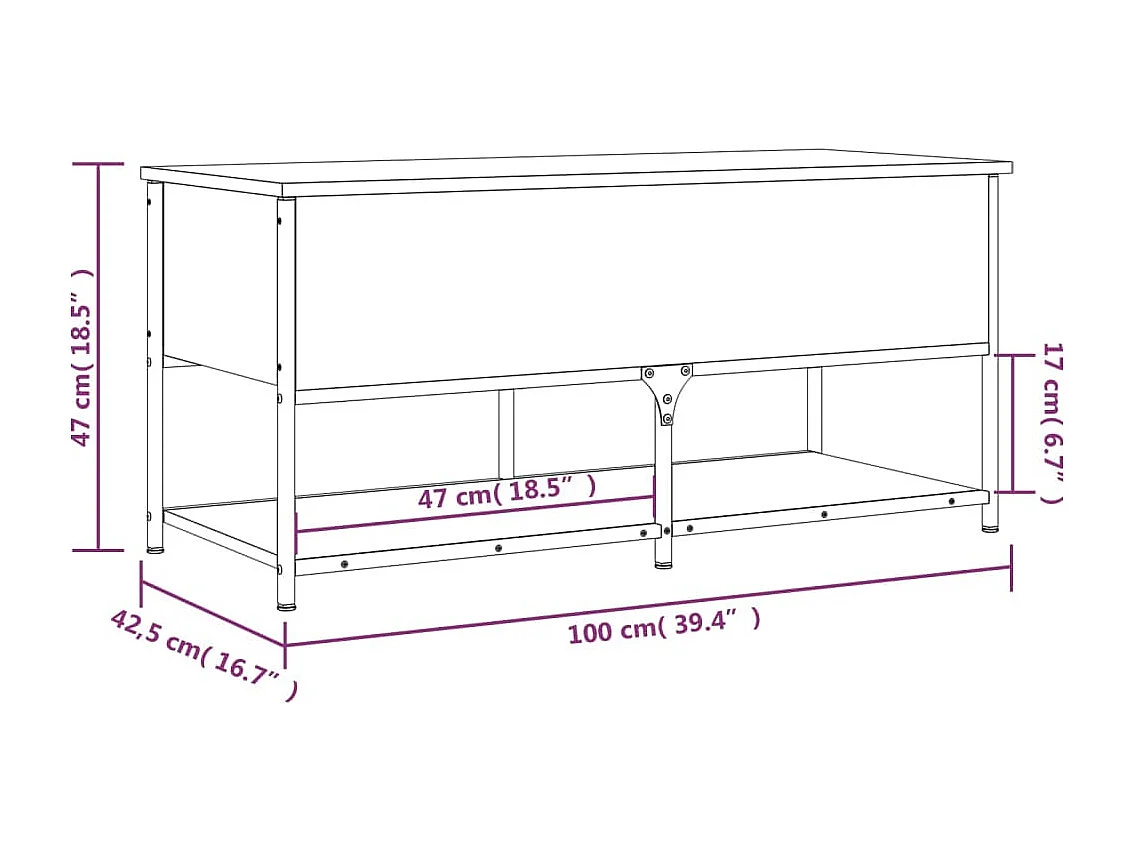 Banc de rangement sonoma gris 100x42,5x47 cm bois d'ingénierie