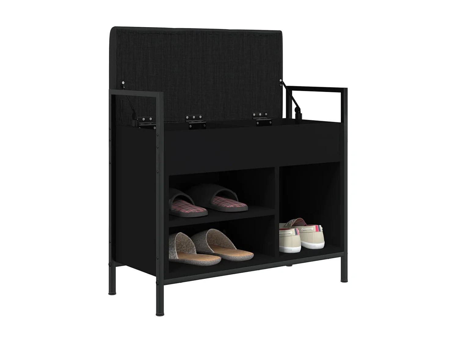 Banc à chaussures noir 65,5x32x57,5 cm bois d'ingénierie