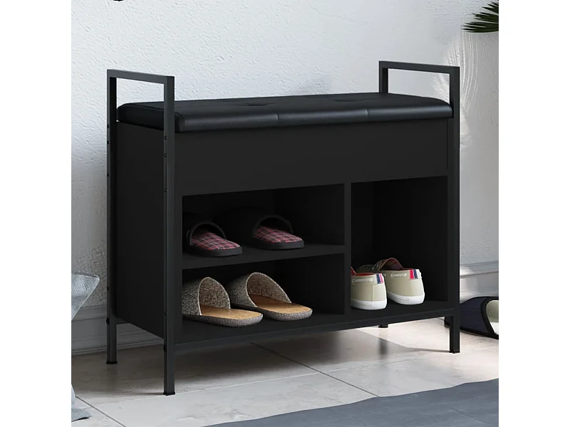 Banco zapatero madera de ingeniería negro 65,5x32x57,5 cm