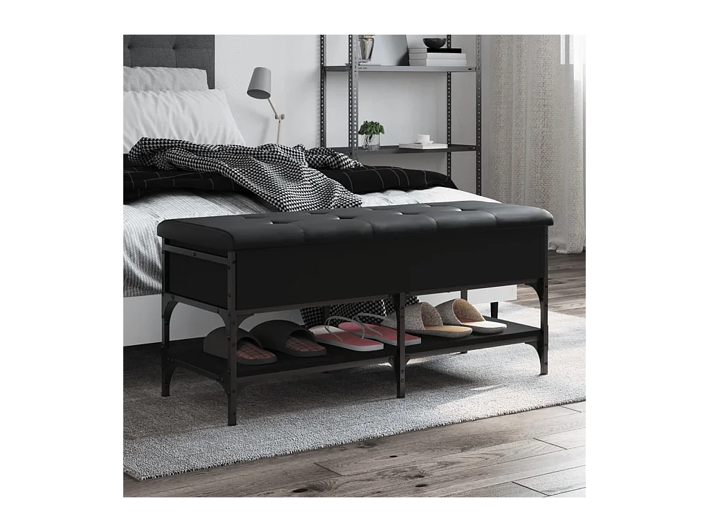 Banc à chaussures noir 102x42x45 cm bois d'ingénierie