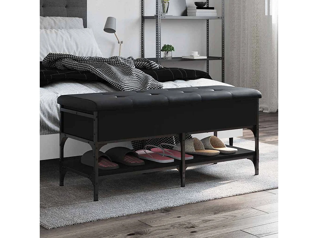 Schoenenbank 102x42x45 cm bewerkt hout zwart