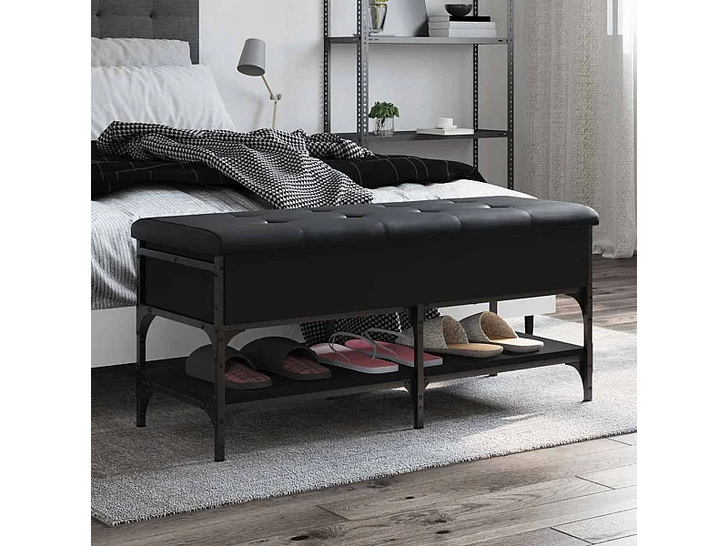 Panca Porta Scarpe Nera 102x42x45 cm in Legno Multistrato