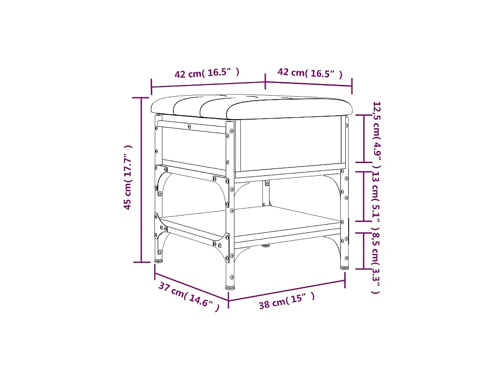 Schoenenbank 42x42x45 cm bewerkt hout zwart