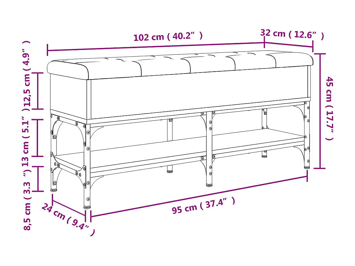 Schoenenbank 102x32x45 cm bewerkt hout bruin eikenkleur