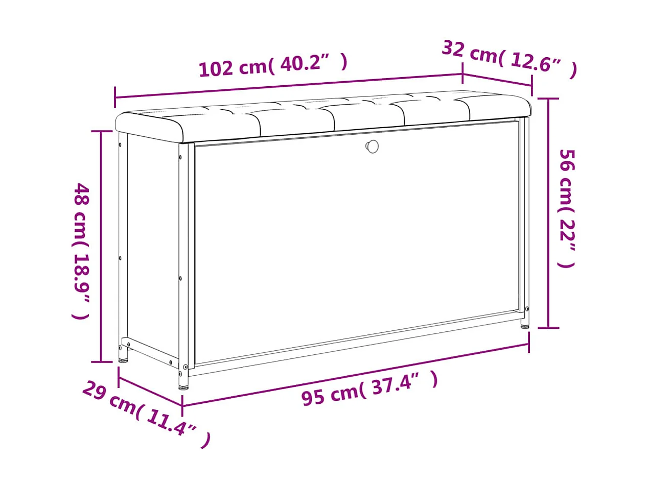 Banco sapateira gaveta articulada 102x32x56 cm cinzento sonoma