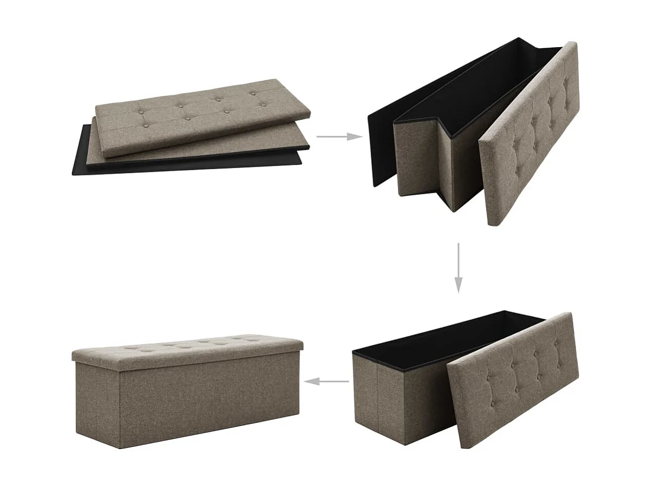 Banc de rangement pliable Taupe Faux lin