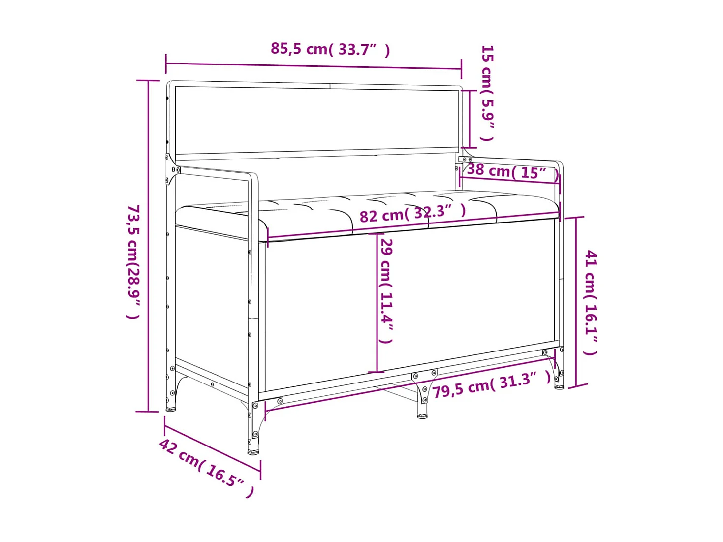 Banc de rangement chêne fumé 85,5x42x73,5 cm bois d'ingénierie