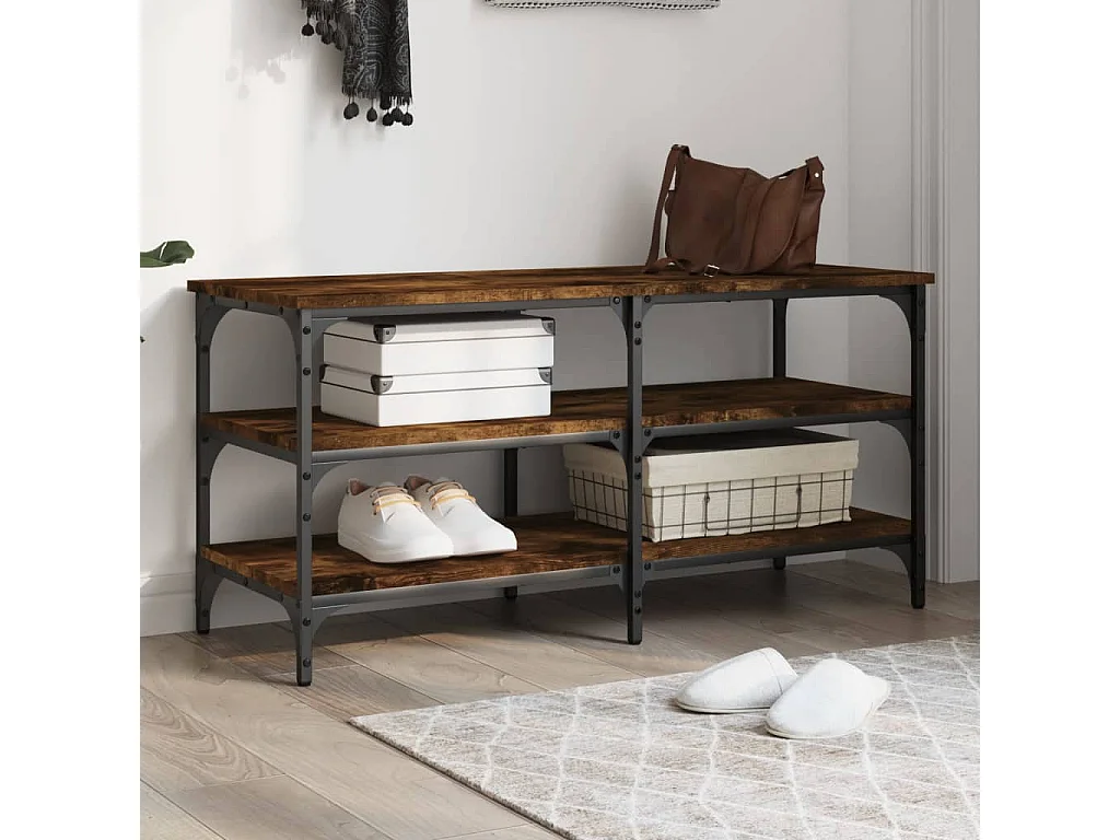 Schoenenbankje 100x38,5x49 cm bewerkt hout gerookt eikenkleurig