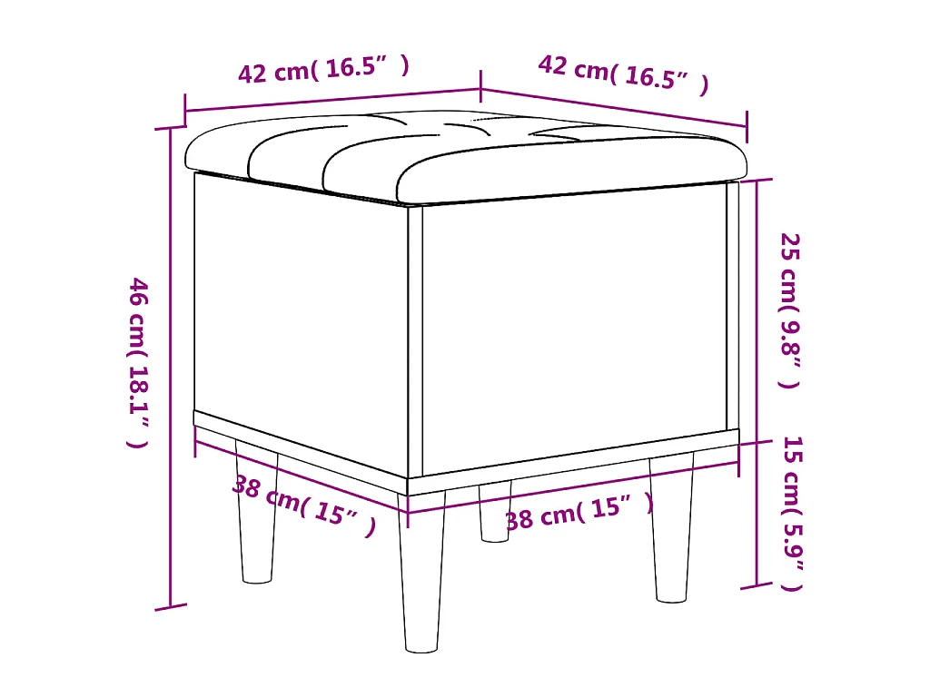 Panca Portaoggetti Nera 42x42x46 cm in Legno Multistrato