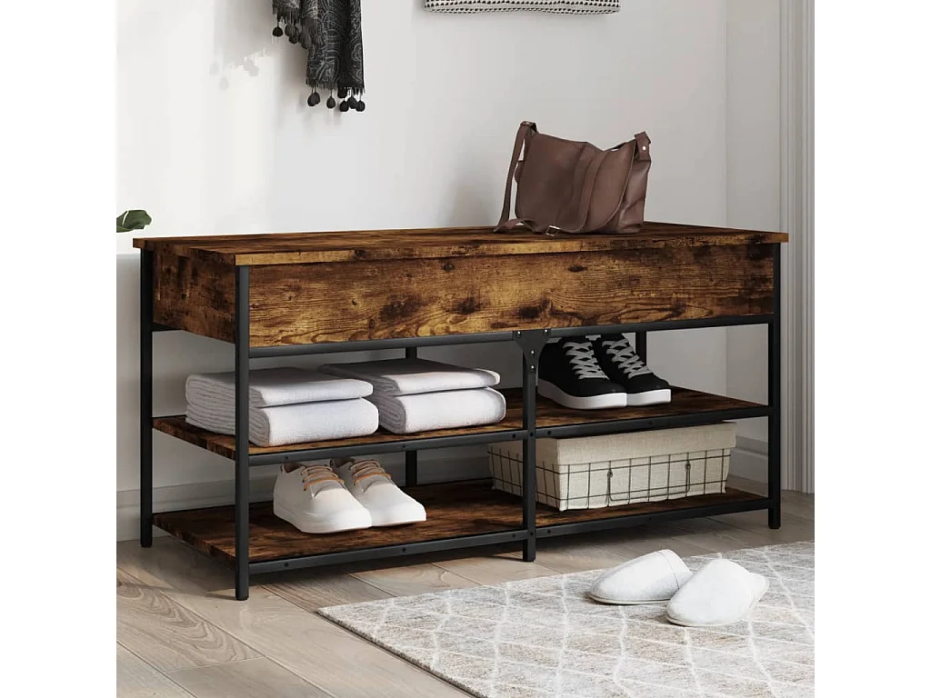 Panca Porta Scarpe Rovere Fumo 100x42,5x50 cm Legno Multistrato