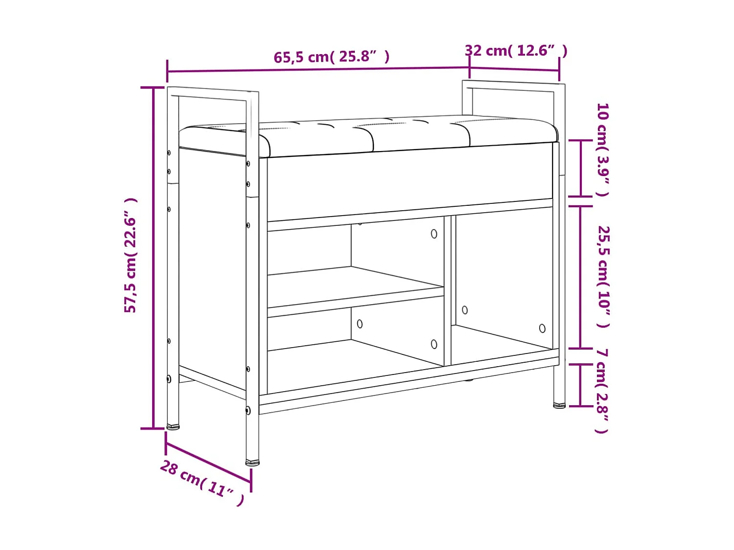 Schuhbank Sonoma-Eiche 65,5x32x57,5 cm Holzwerkstoff