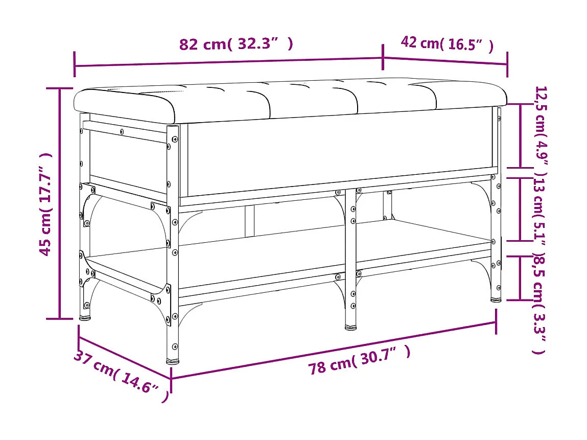 Banc à chaussures sonoma gris 82x42x45 cm bois d'ingénierie