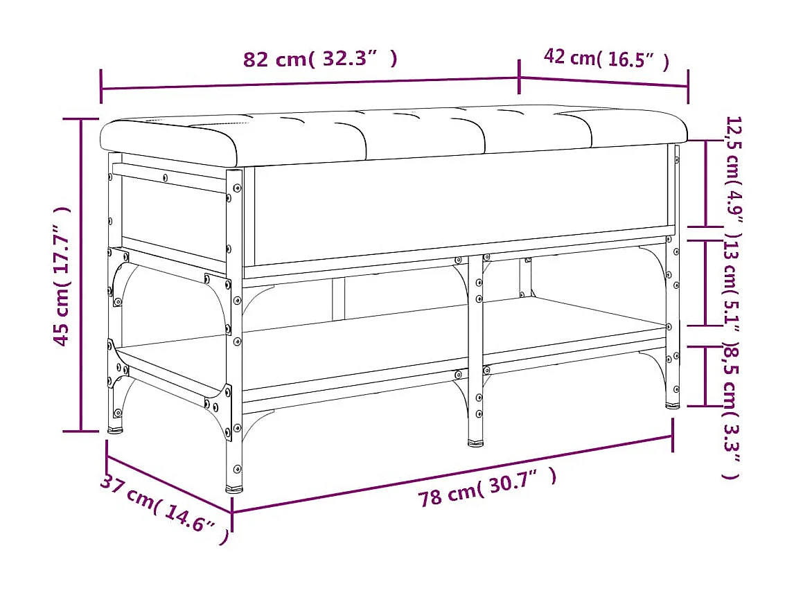 Banco sapateira 82x42x45 cm derivados madeira cinzento sonoma