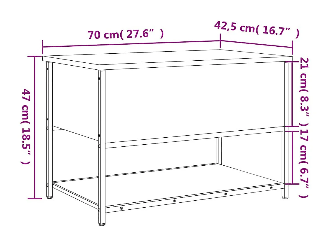Banc de rangement chêne fumé 70x42,5x47 cm bois d'ingénierie