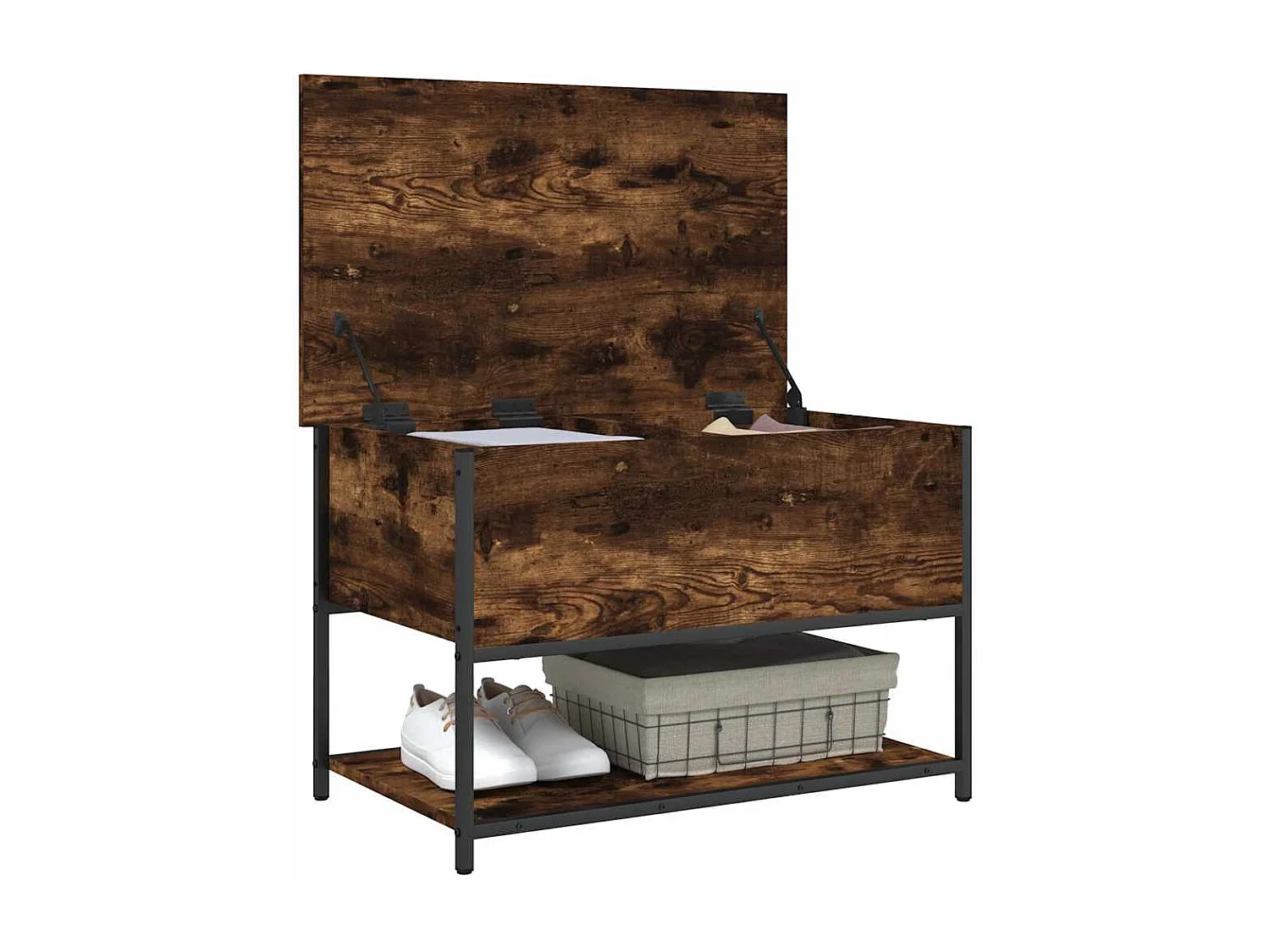 Banc de rangement chêne fumé 70x42,5x47 cm bois d'ingénierie