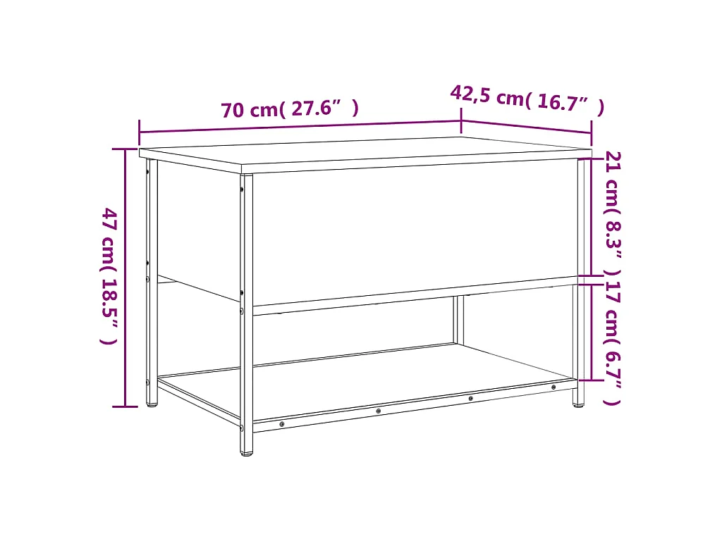 Banc de rangement chêne fumé 70x42,5x47 cm bois d'ingénierie