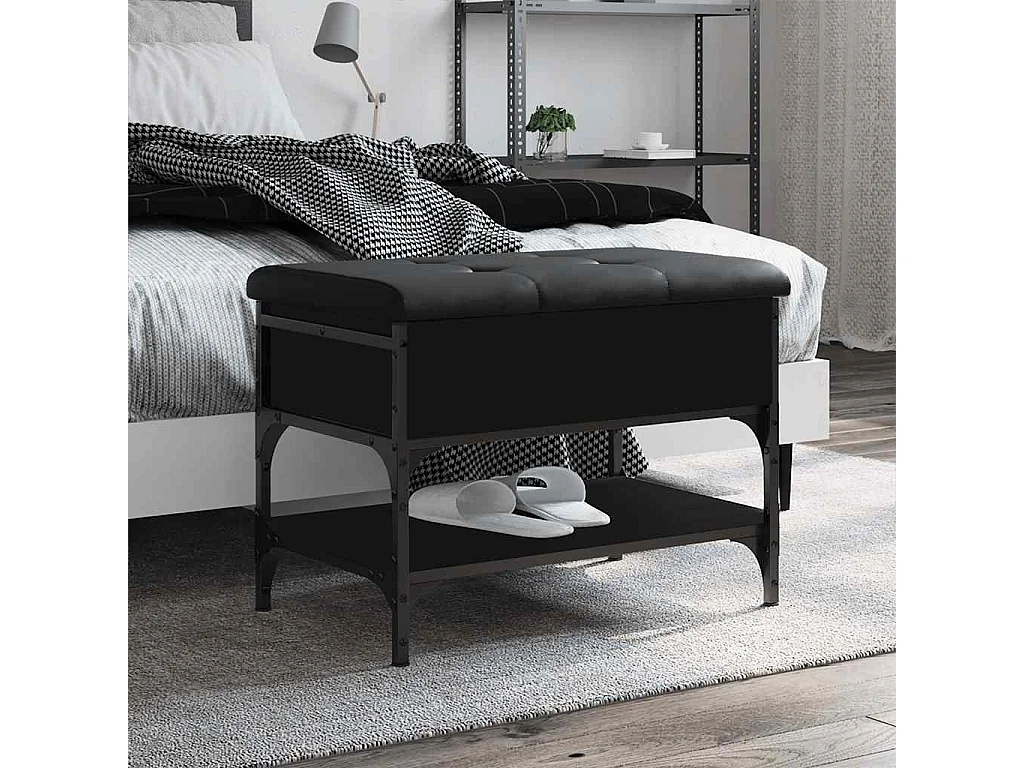 Banco zapatero madera de ingeniería negro 62x42x45 cm