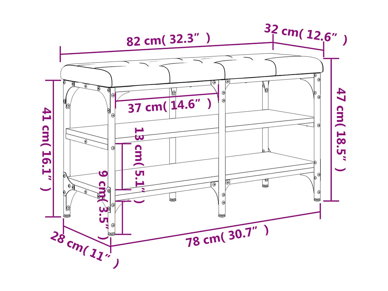 Schuhbank Grau Sonoma 82x32x47 cm Holzwerkstoff