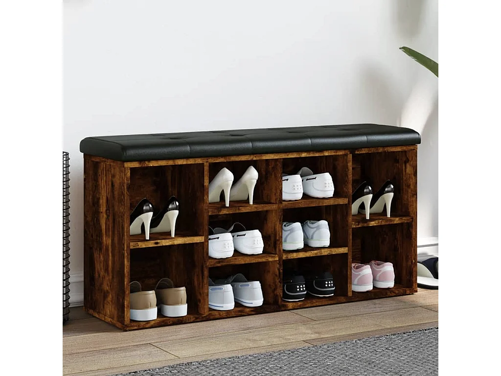 Banc à chaussures chêne fumé 102x32x50 cm bois d'ingénierie