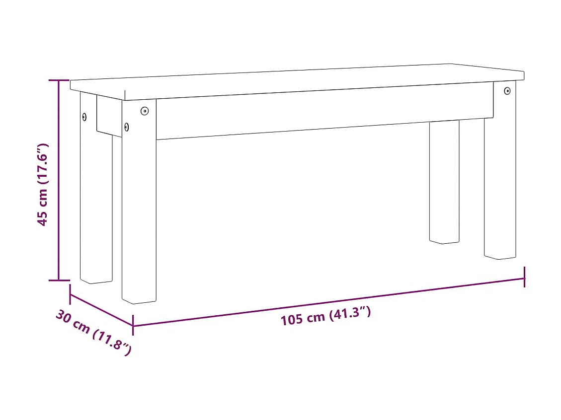 Banc à manger Panama 105x30x45 cm bois massif de pin